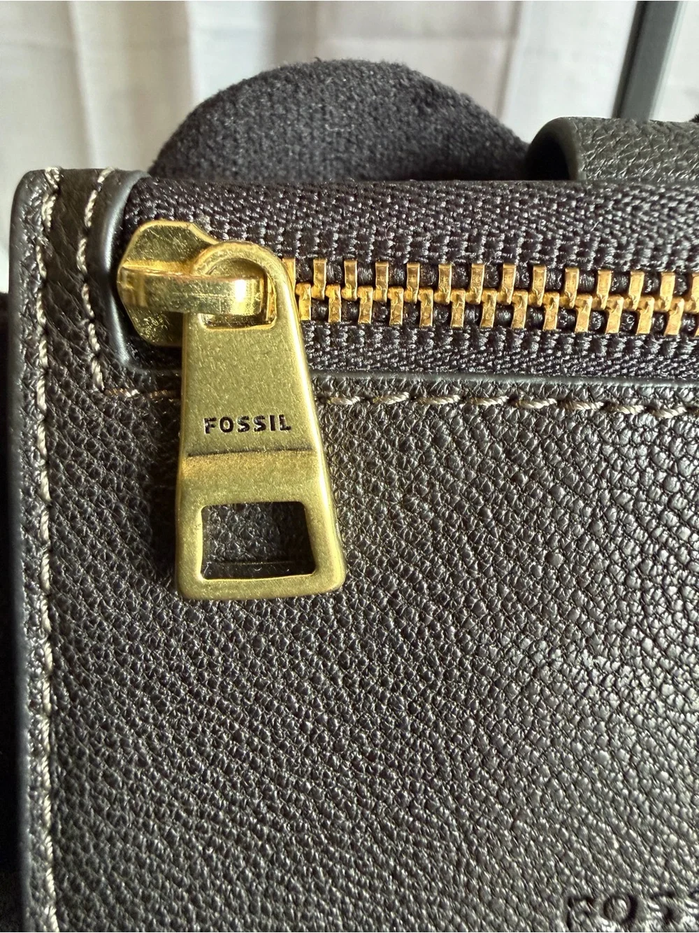 Fossil Black Leather Snap Card Holder with Gold Stud